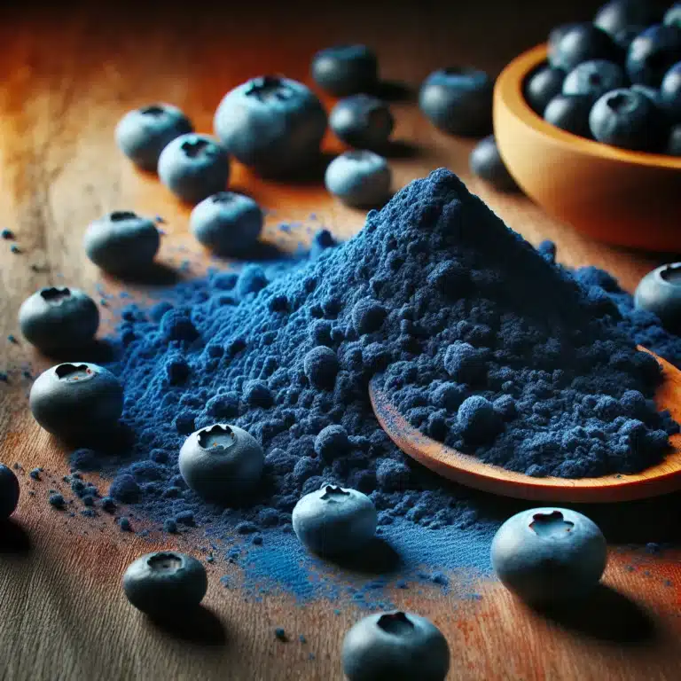 blueberry powder in a wooden bowl.