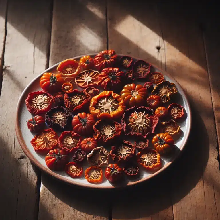 sliced dehydrated tomatoes on plate