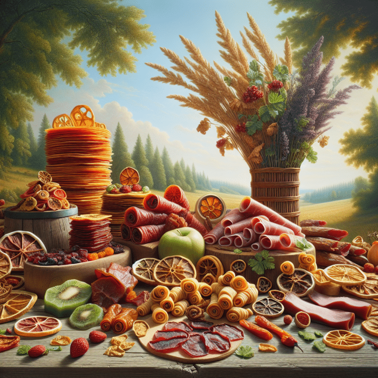 dehydrated food overlapped on each other in a vibrant image