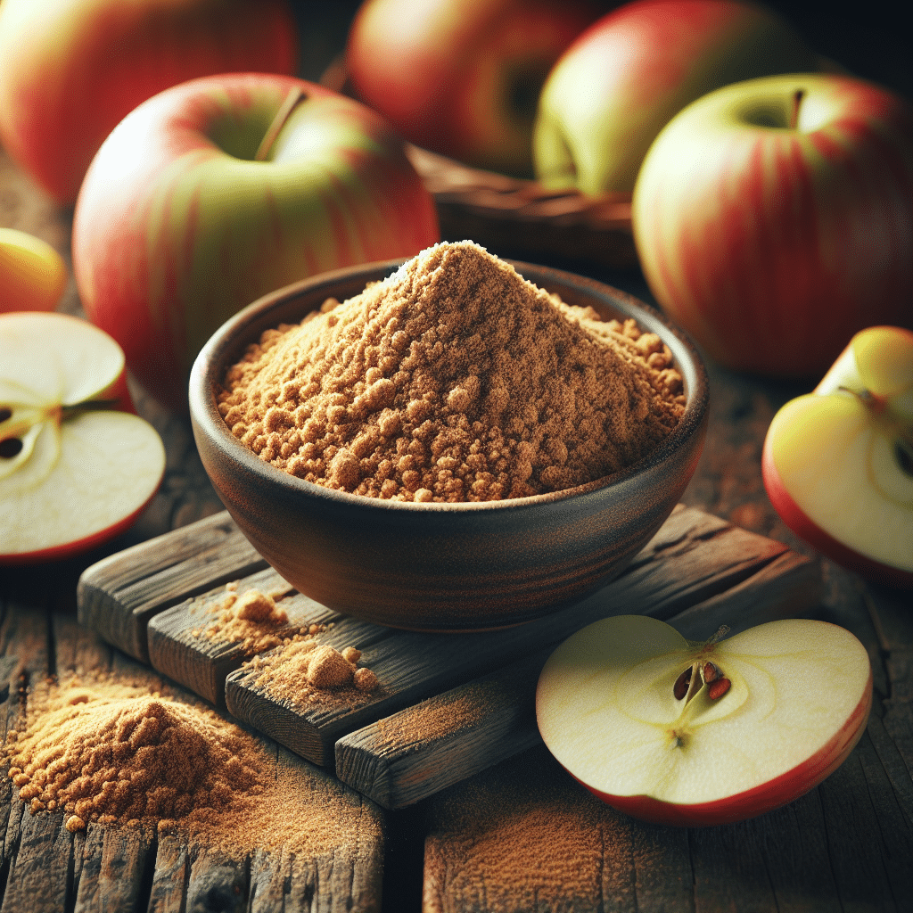 apple fruit powder in a bowl surrounded by apples