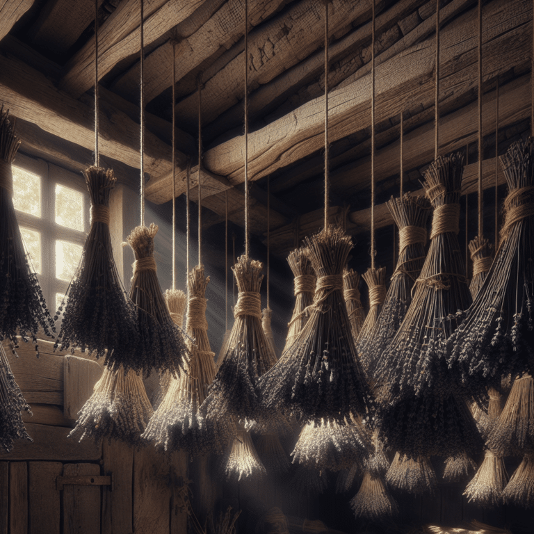 dried lavender flowers hanging in a kitchen
