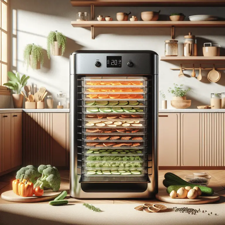 A sleek food dehydrator that is in a kitchen.