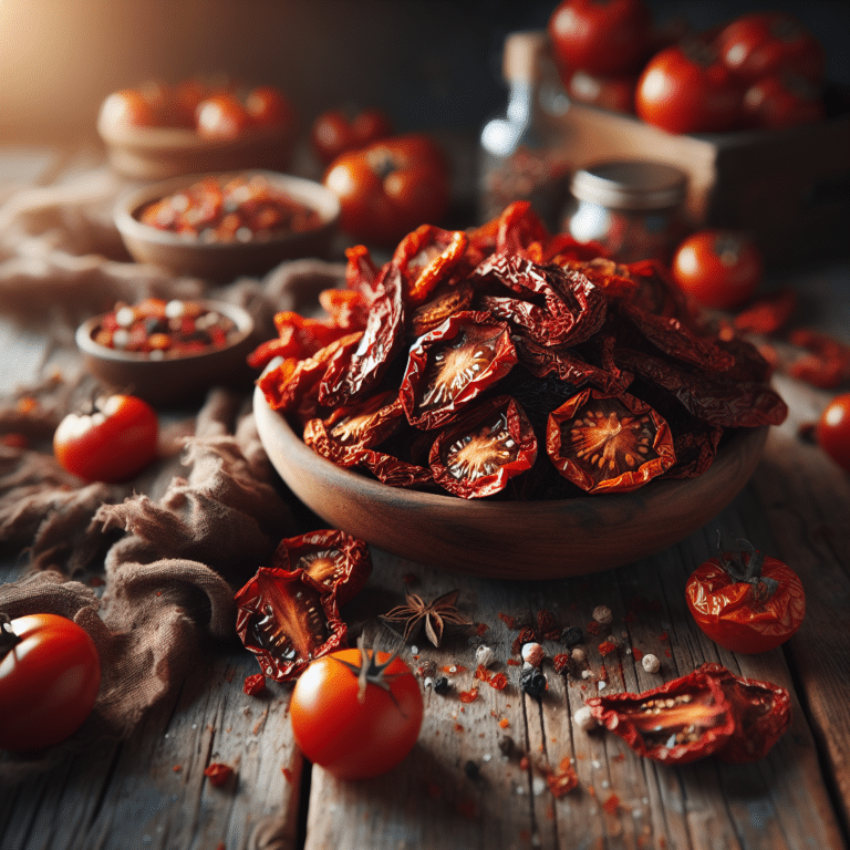 dried tomatoes in a bowl on a wooden table