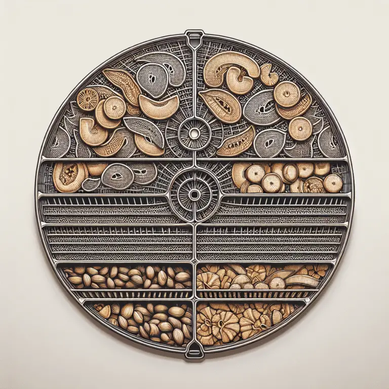 Food dehydrator circle tray with food in the tray