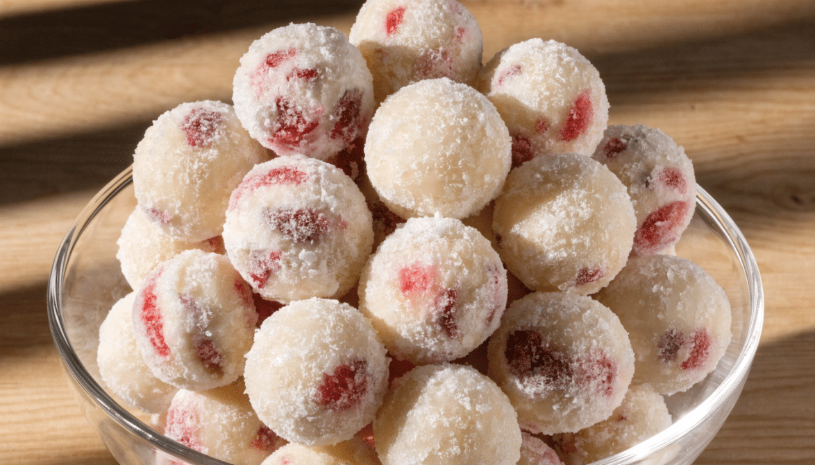 White yogurt drop snack in a bowl.