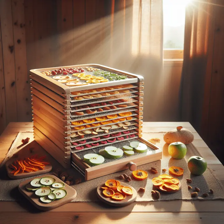 Natural dehydrator with slices of fruit being dried in sunlight, showcasing the process of food preservation.