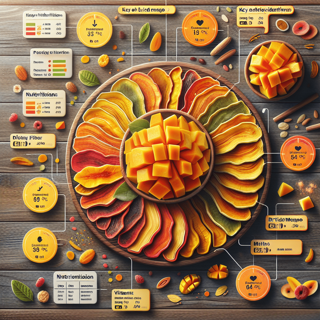 Dried mango slices showcasing the nutrients in dried mango, a delicious and nutritious snack option.