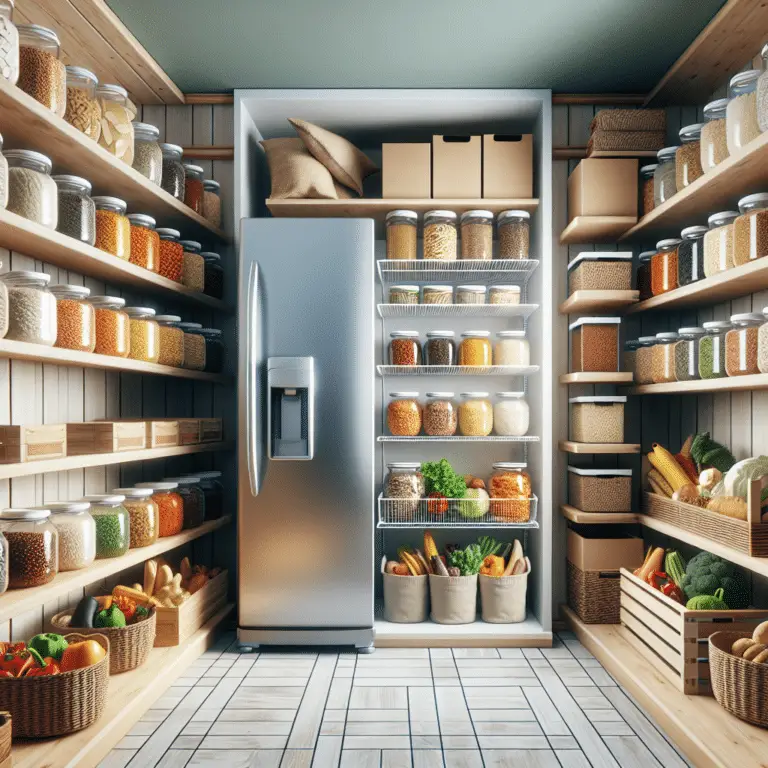 An organized pantry displaying various airtight containers filled with dehydrated fruits, vegetables, and meats, highlighting tips for efficient food storage and preservation.