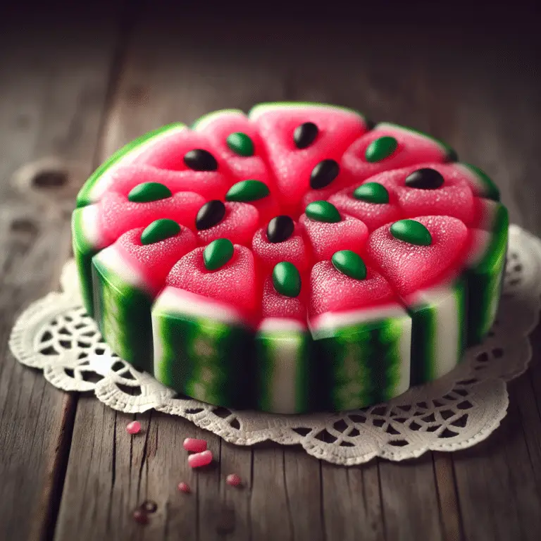 sliced watermelon candy on a wooden table