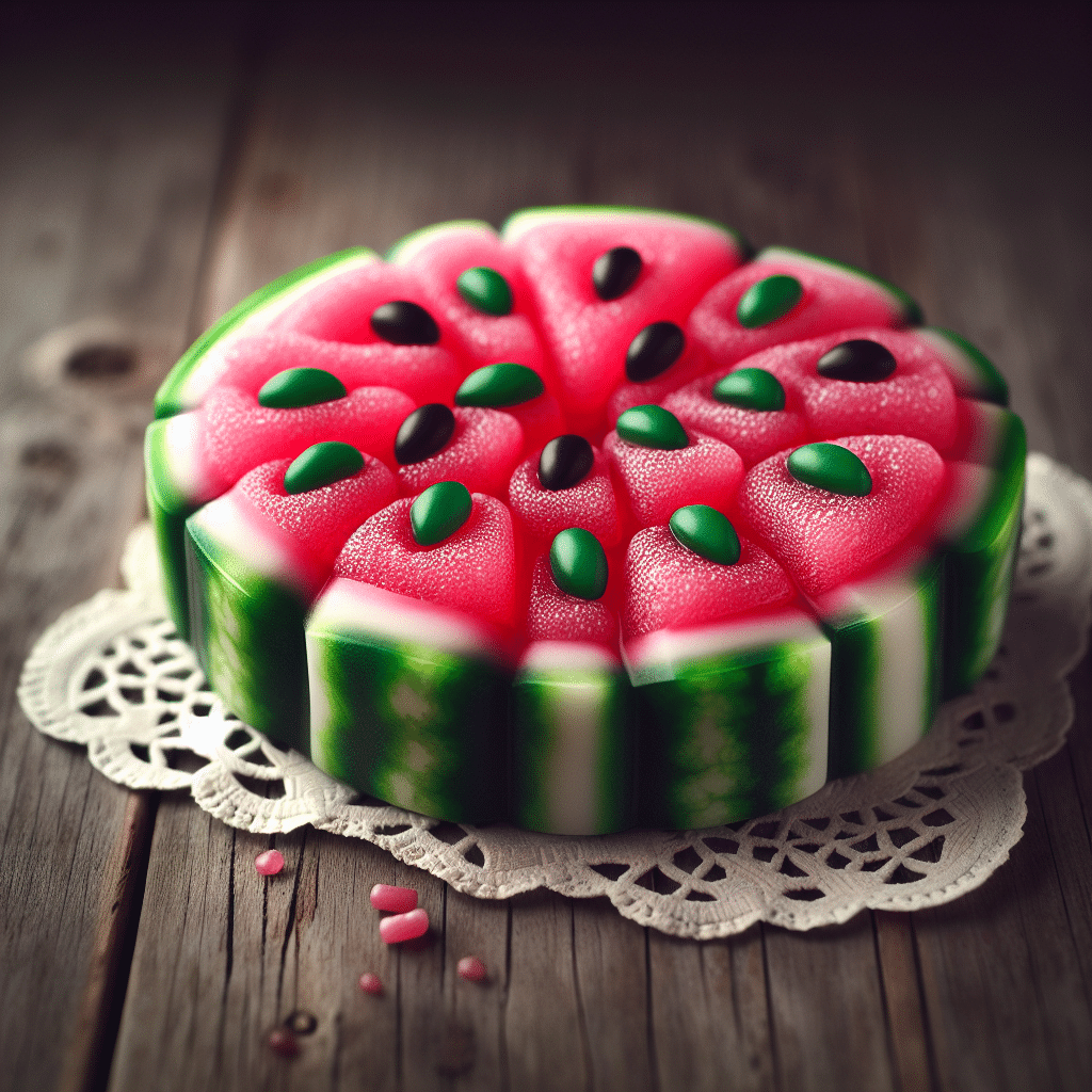 sliced watermelon candy on a wooden table