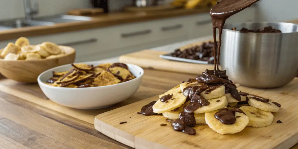 Chocolate Nutella Banana Chips  in a kitchen.
