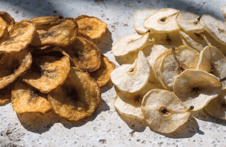 dried banana chips, dried pear chips