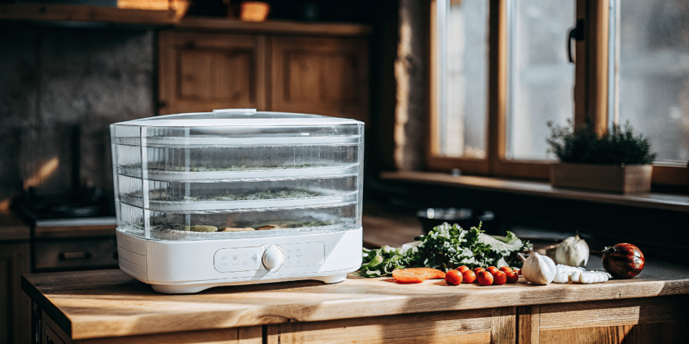 Vegetable food dehydrator in a cozy wooden kitchen