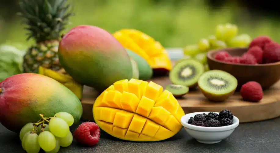 Fresh fruit cut in slices.