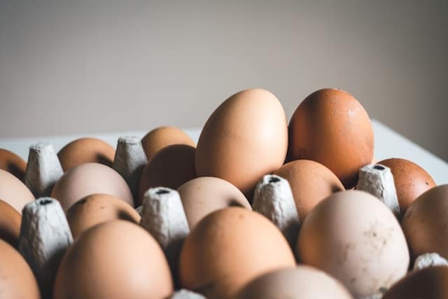 eggs in a egg box.