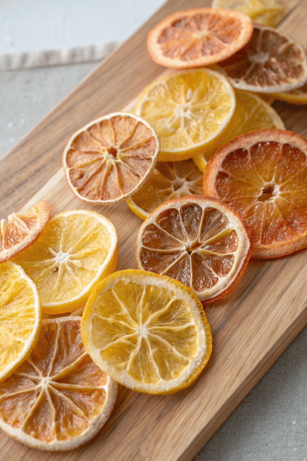 dried citrus fruits on a chopping board