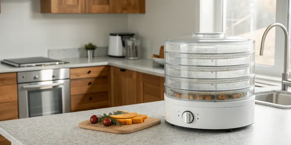 sleek food dehydrator on a kitchen countertop.