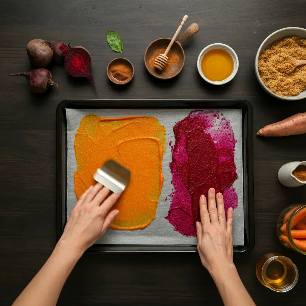 Making vegetable leather with pureed vegetables.