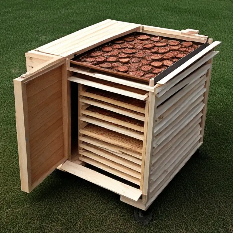 wood dehydrator outside on a field