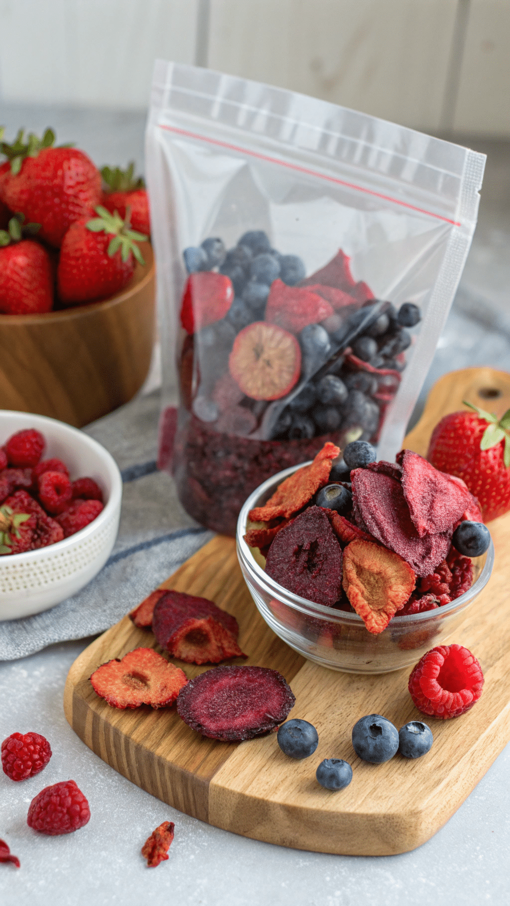Berry chips in a clear bag