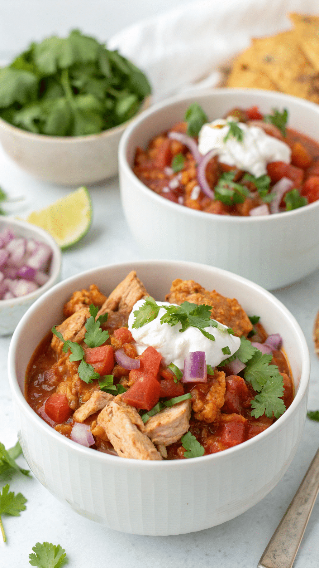 Dehydrated Chicken Salsa Bowls with parsley and sauce