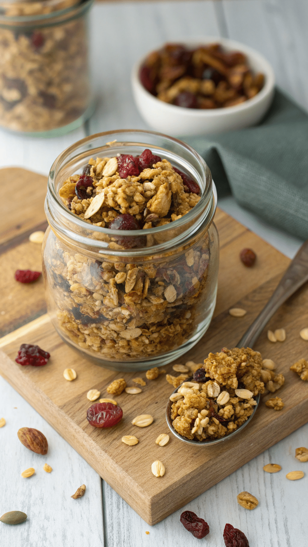 dehydrated granola in a mason jar