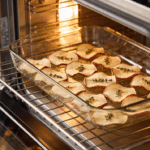 Dried fruit chips in an oven.