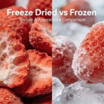 A closeup of a frozen strawberry.