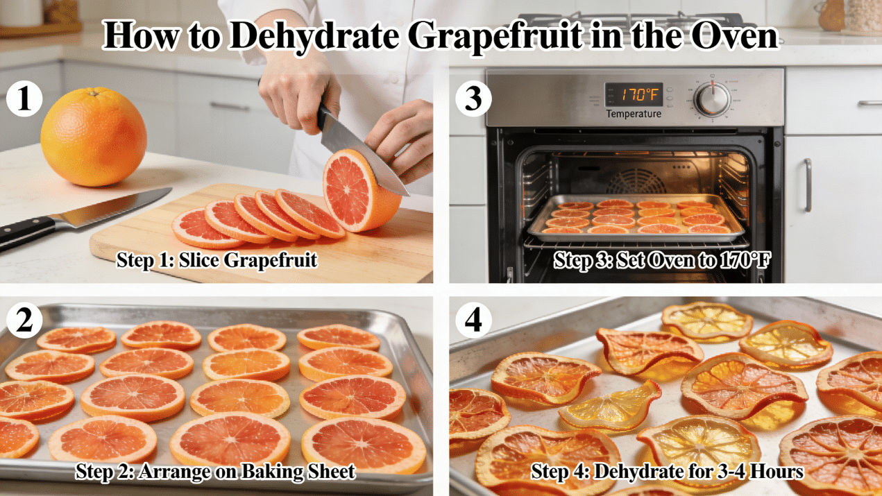 A step by step image on How to Dehydrate Grapefruit in the Oven.