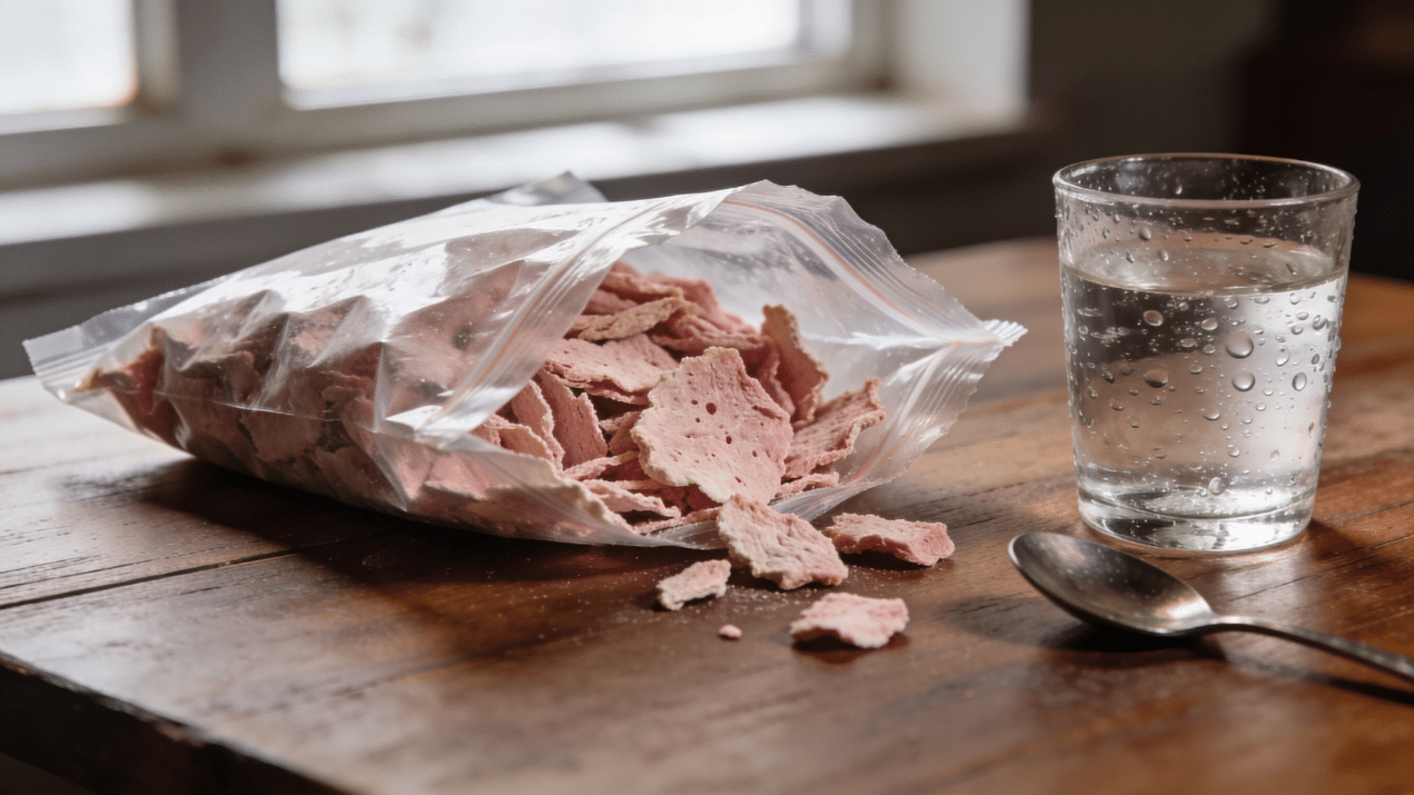 An image of freeze dried meat in a bag.