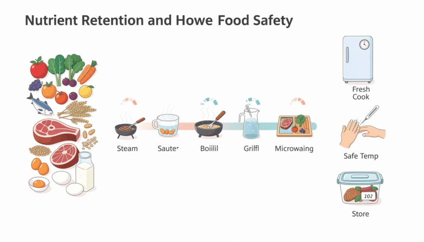 The image illustrates the concept of nutrient retention in food preservation, highlighting the freeze drying process that removes moisture while preserving the nutritional integrity of fruits and vegetables, such as freeze dried strawberries. It contrasts freeze dried food with frozen food, emphasizing the longer shelf life and better nutrient retention of freeze dried options.