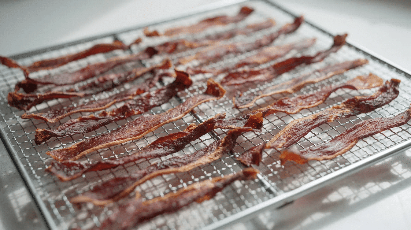 The image shows dried pomegranate peel strips neatly arranged on a mesh dehydrator tray, ready for processing into pomegranate peel powder. These peels, rich in antioxidants, can be ground into a fine powder to be used in various recipes or to treat skin issues like acne.