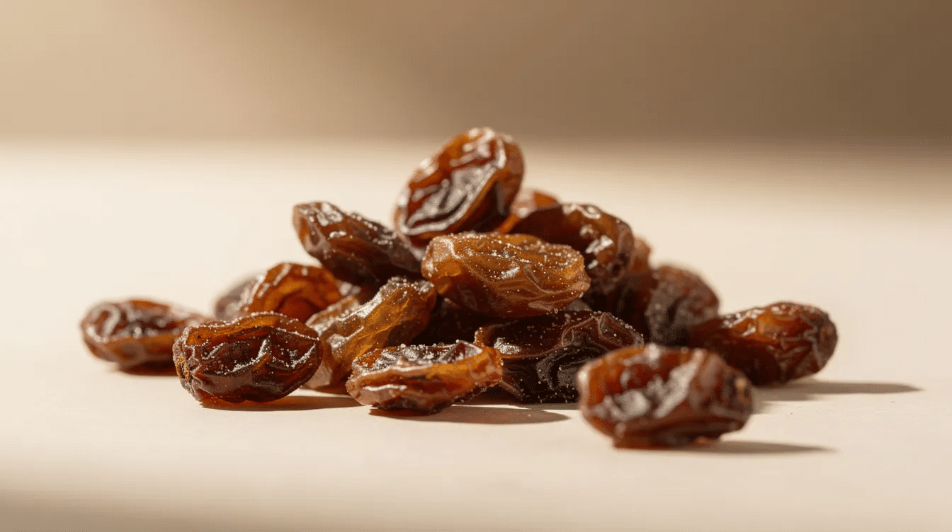 The image features a bowl filled with plump, juicy raisins, showcasing their rich, dark color and natural sweetness. These dried fruits are a nutritious snack option, packed with antioxidants and beneficial minerals, making them a popular choice in Turkish cuisine and a delightful treat for those with a sweet tooth.