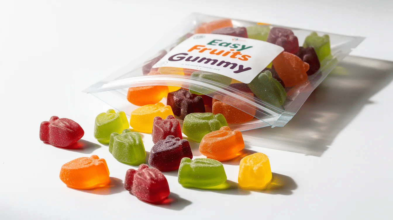 The image features an assortment of colorful homemade fruit gummies made from various fruit purees and juices, including raspberry and peach. These chewy fruit snacks are neatly arranged in a silicone mold, highlighting their vibrant colors and natural flavors, perfect for a healthy treat.