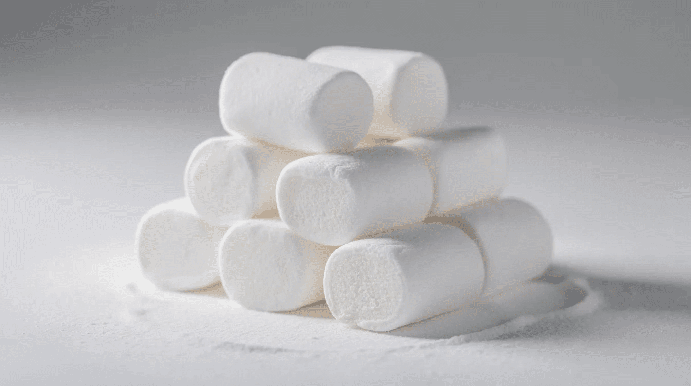 The image features a variety of regular marshmallows, including large and mini marshmallows, perfect for adding to hot chocolate or rice crispy treats. These fluffy, sweet treats can also be dehydrated for use in trail mix or as crunchy toppings.