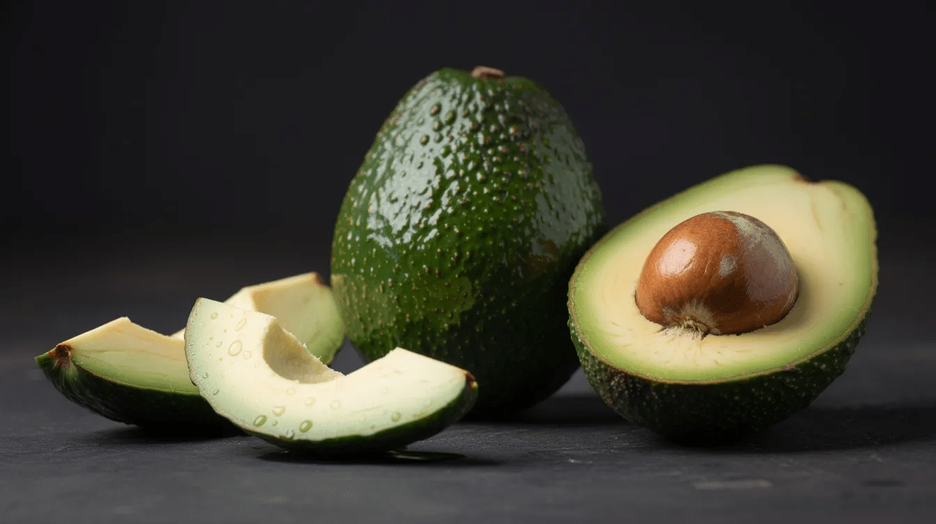 The image features a variety of fresh avocados, showcasing their rich green color and smooth texture. These avocados can be used in food preservation methods, such as dehydration, to create nutritious dehydrated meals or snacks.