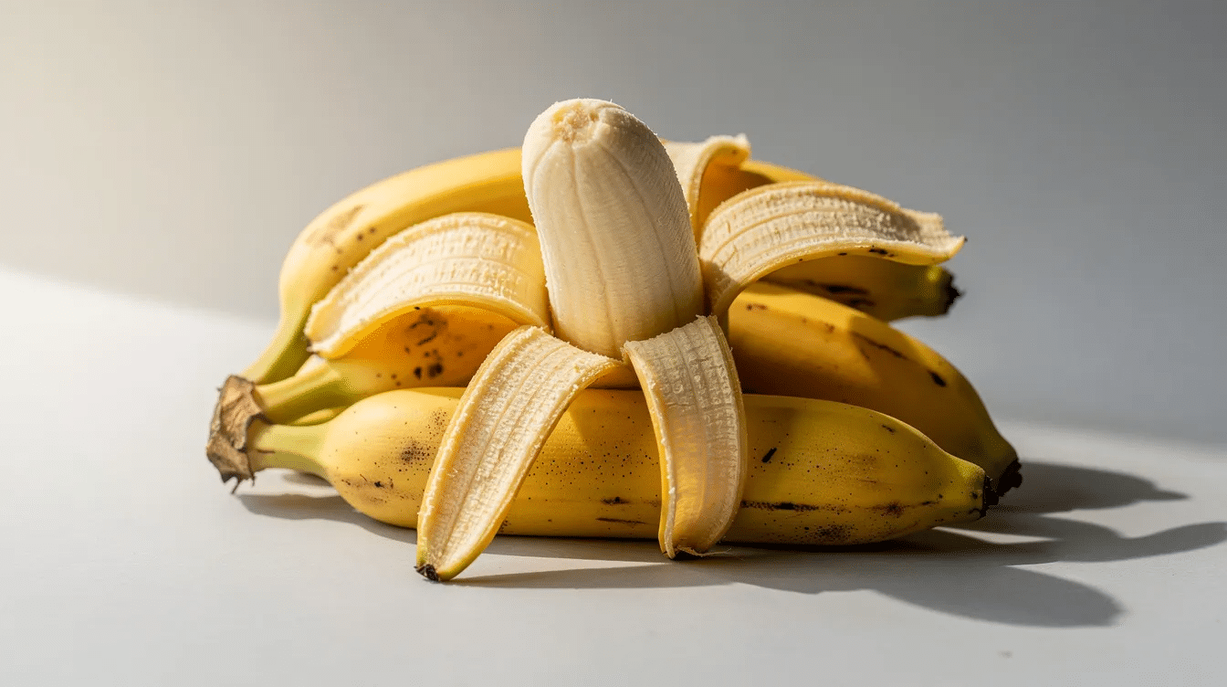 The image features a bunch of ripe bananas, showcasing their vibrant yellow color and smooth texture, ideal for creating delicious banana chips through the dehydrating process. These healthy snacks can be stored in airtight containers for long shelf life, making them perfect for enjoying on a rainy day.