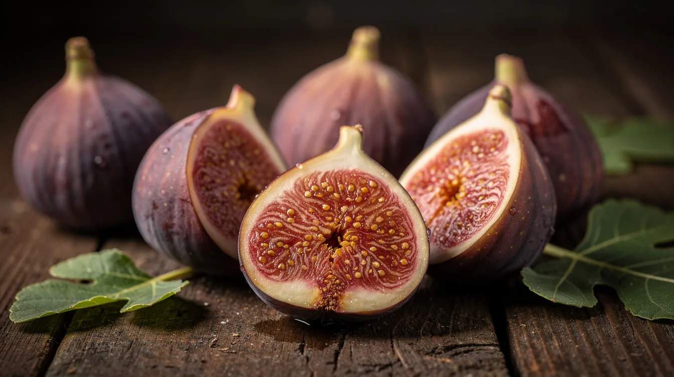 The image features a variety of figs, including fresh ripe figs and dried figs arranged on drying trays in a food dehydrator. These figs are a nutritious and delicious snack, perfect for preserving and storing in an airtight container for long-term use.