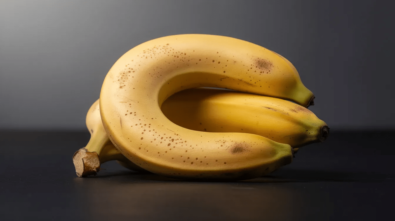 The image features a bunch of ripe bananas, showcasing their vibrant yellow color and slightly speckled skin, perfect for dehydration. These bananas can be sliced and turned into dehydrated fruit, offering a nutritious snack with a long shelf life when stored in airtight containers.