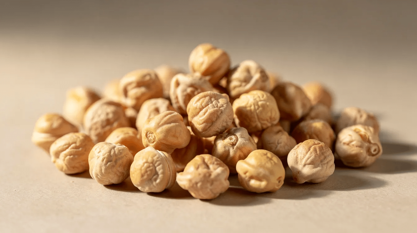 The image features a bowl of chickpeas, showcasing their round, beige appearance, which is a popular ingredient for creating healthy snacks. These properly dehydrated foods can be stored in airtight containers to extend their shelf life and enhance flavors in various recipes.