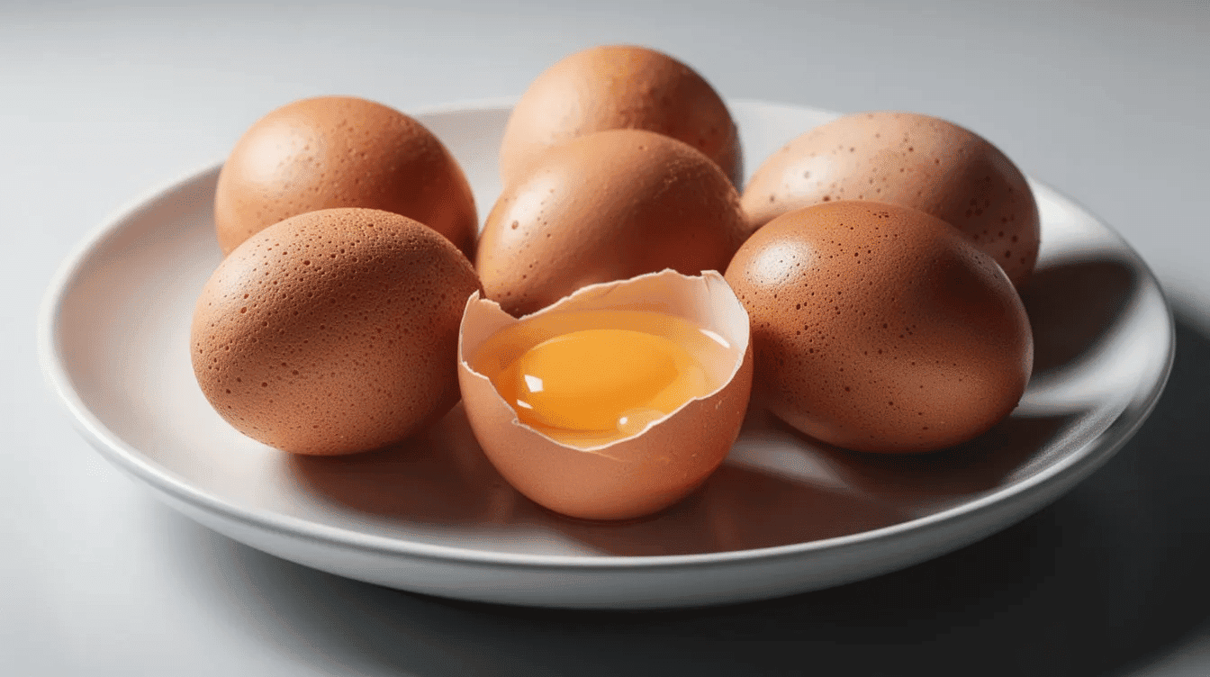 The image depicts a variety of eggs, including fresh whole eggs and powdered eggs in fine powder form, showcasing their versatility in cooking and baking. It highlights the advantages of using dehydrated eggs, such as their long shelf life and nutritional benefits, making them a cost-effective option for long-term storage.