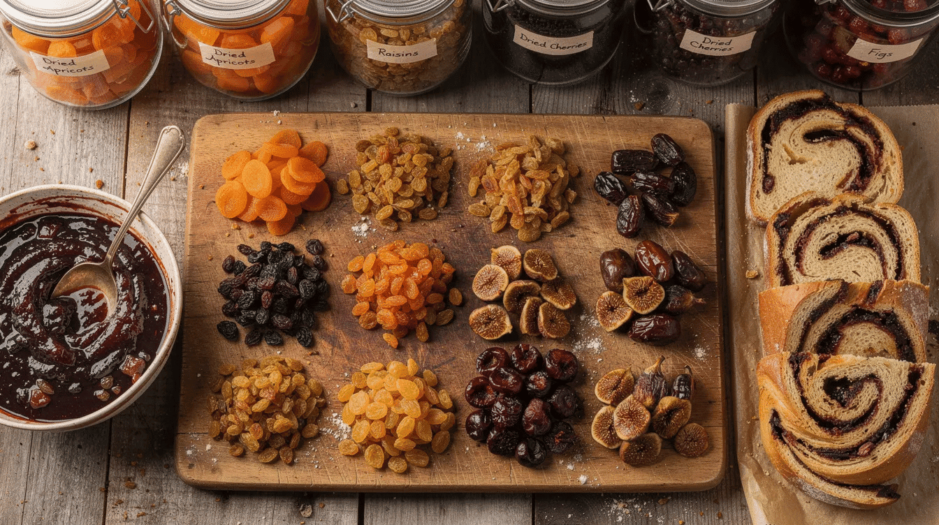 The image showcases an assortment of freeze dried fruit, including strawberries, mangoes, and raspberries, arranged attractively around a bowl of vibrant fruit powder. This visually appealing display highlights the concentrated flavors and textures that home bakers can incorporate into their baked goods, such as muffins and cakes, using freeze dried fruit to enhance taste without the excess liquid of fresh fruit.
